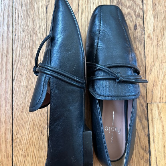 Linea Paola black square toe flats with tie - Picture 2 of 3